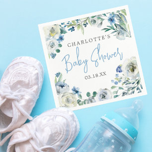 Elegant Blue White Floral Spring Boy Baby Shower Napkin