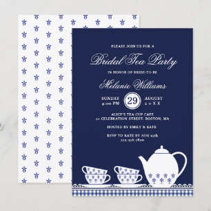 Elegant Blue White Floral Tea Party Bridal Shower Invitation