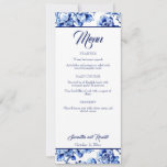 Elegant Blue White Floral Toile Wedding Menu Card<br><div class="desc">A wedding menu card featuring an elegant blue and white floral toile design.</div>