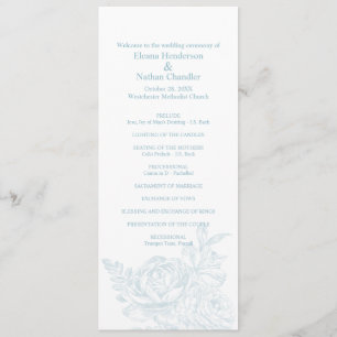 Elegant Blue White Floral Wedding Program