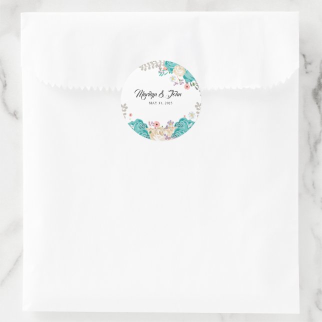 Elegant Blue White Flowers Wedding Romantic Classic Round Sticker (Bag)