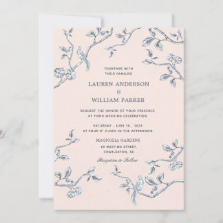 Elegant Blue & white French toile wedding Invitation