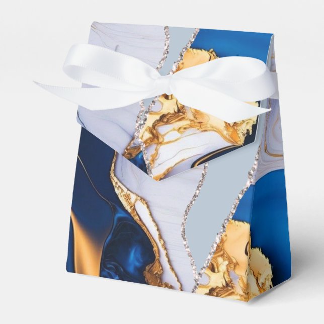 Elegant Blue White Gold Marble  Favor Box (Front Side)