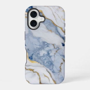 Elegant blue white gold marble granite pattern iPhone 16 case