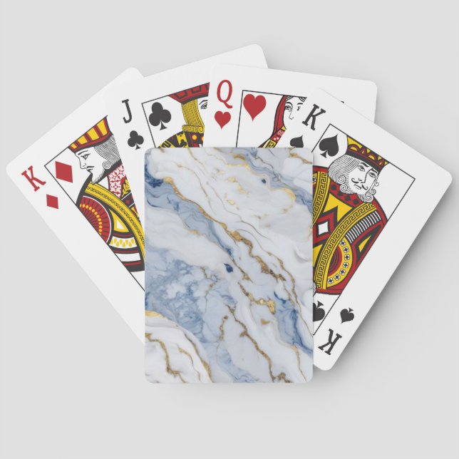 Elegant blue white gold marble granite pattern playing cards (Back)