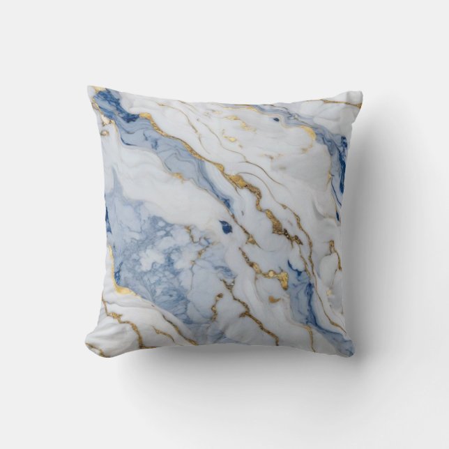 Elegant blue white gold marble granite pattern throw pillow (Front)