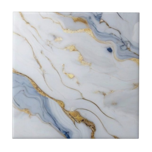 Elegant blue white gold marble granite pattern tile (Front)