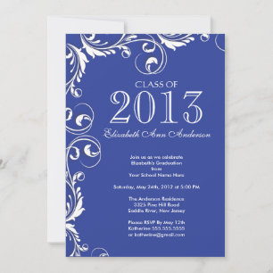 Elegant Blue White Graduation Party Invitation