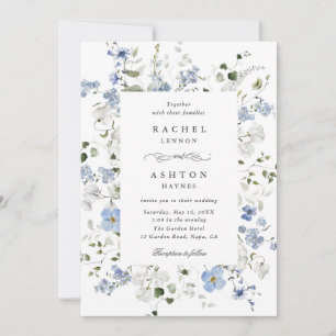 Elegant Blue White Green Floral Wedding   Invitation