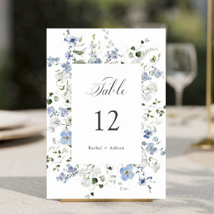 Elegant Blue White Green Floral Wedding   Table Number