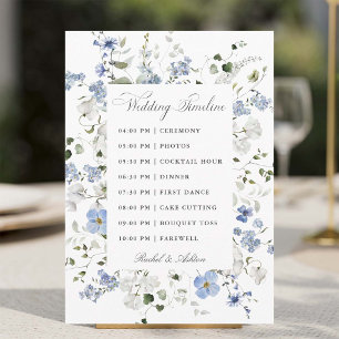 Elegant Blue White Green Floral Wedding Timeline Program