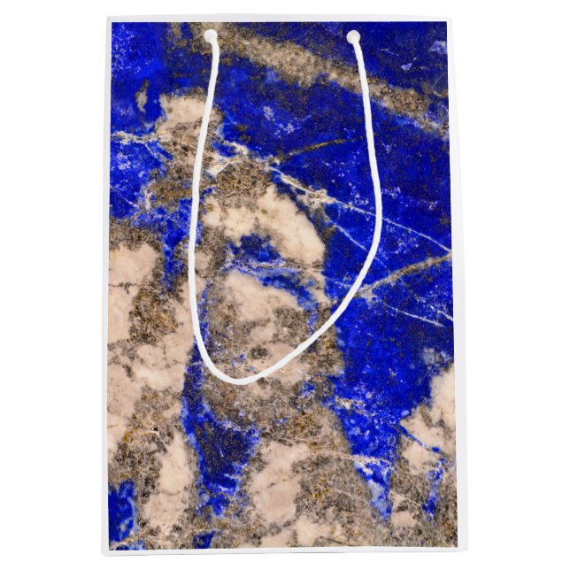 Elegant blue white grey granite marble pattern medium gift bag (Front)