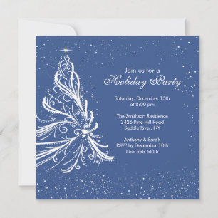 Elegant  Blue & White Holiday Party Invitation