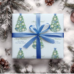 Elegant Blue & White Holidays Tree Merry Christmas Wrapping Paper<br><div class="desc">A fancy decorated Christmas Tree with blue and white Chinoiserie ornaments,  white poinsettia and blue bows. These elements were handpainted by yours truly before being arranged into a repeating pattern with the ability to add personalized text.</div>
