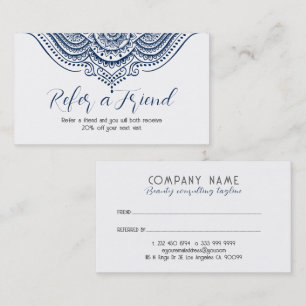 Elegant Blue & White Lace Referral Card