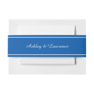 Elegant Blue White Line Personalized Invitation Belly Band