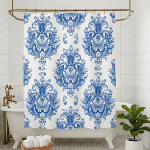 Elegant Blue White Mediterranean Damask Pattern