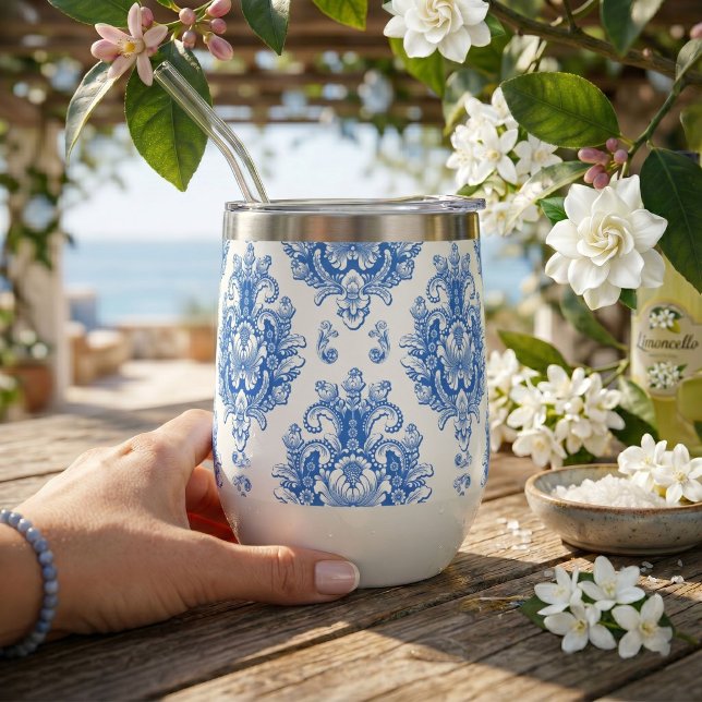 Elegant Blue White Mediterranean Damask Pattern (Creator Uploaded)