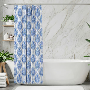 Elegant Blue White Mediterranean Damask Pattern