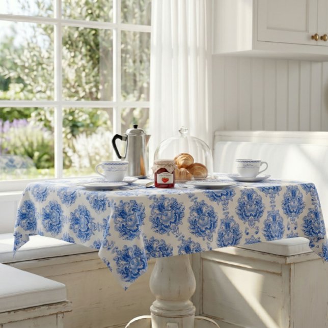 Elegant Blue White Mediterranean Damask Pattern Tablecloth (Creator Uploaded)