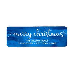 Elegant Blue White Merry Christmas Return Address