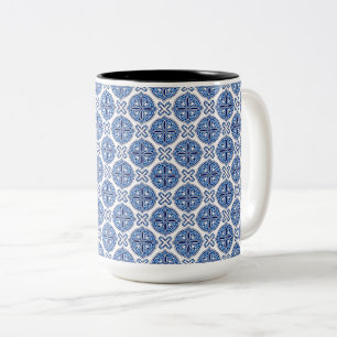 Elegant blue& white Moroccan  pattern  Two-Tone Coffee Mug