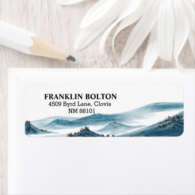 Elegant Blue & White Mountains View Return Address (Insitu)