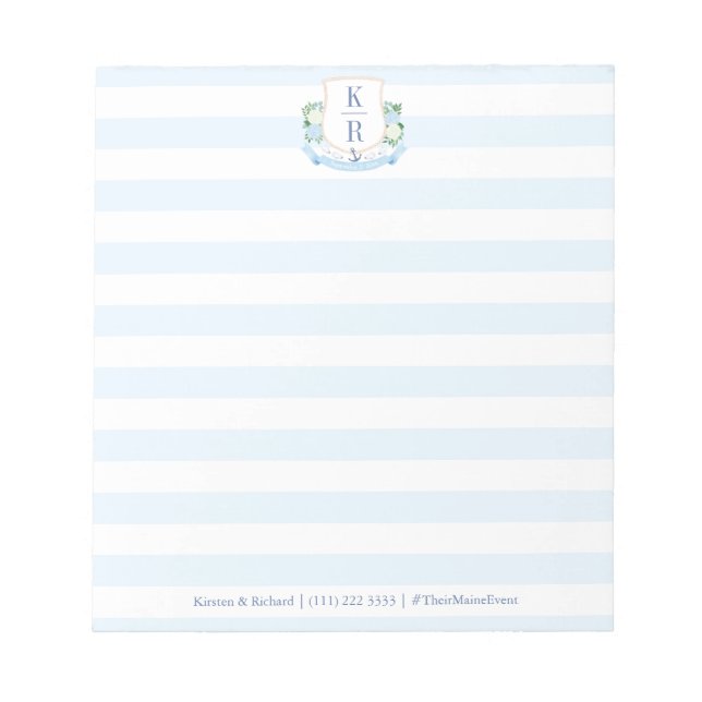 Elegant Blue White Nautical Monogram Wedding Notepad (Front)