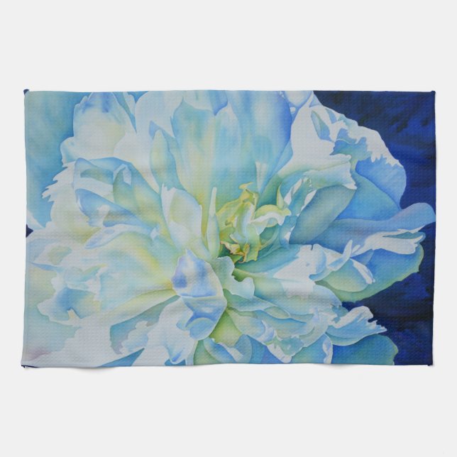 Elegant Blue white peony watercolor floral Kitchen Towel (Horizontal)