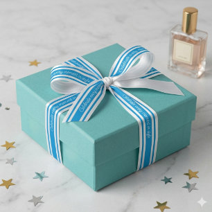 Elegant Blue & White Personalized Quote Satin Ribbon