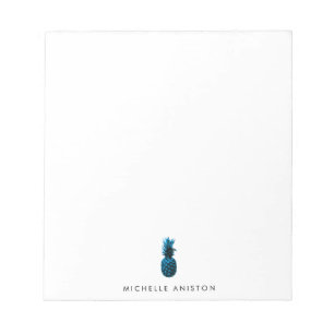 Elegant Blue White Pineapple Custom Notepad