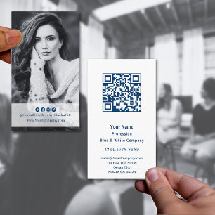 Elegant Blue & White Portrait Business Card