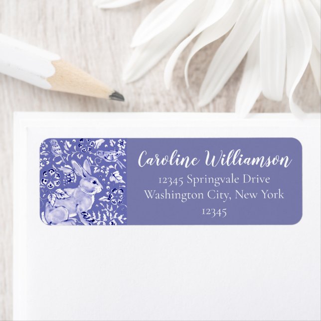 Elegant Blue White Rabbit Bird Floral Leaf Animal (Insitu)