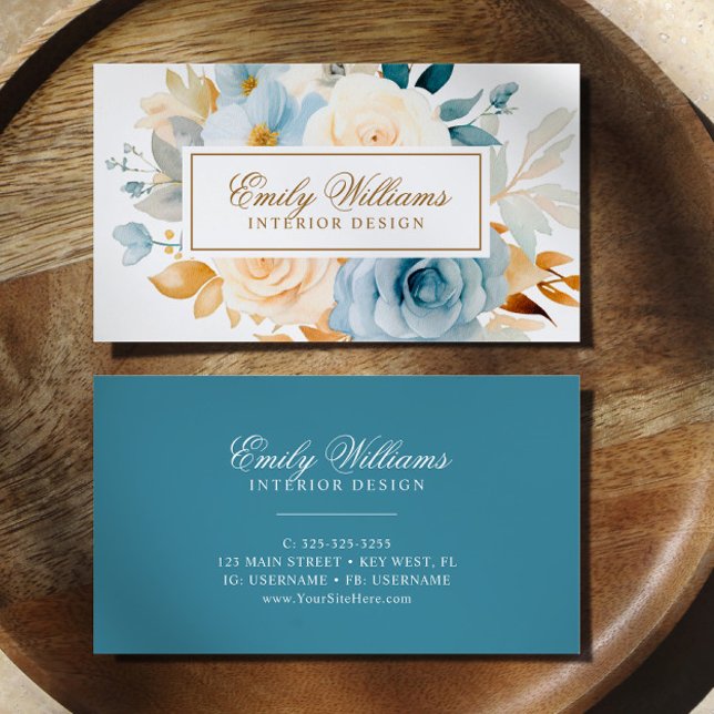 Elegant Blue & White Rose Flowers Business Card (Creator Uploaded)