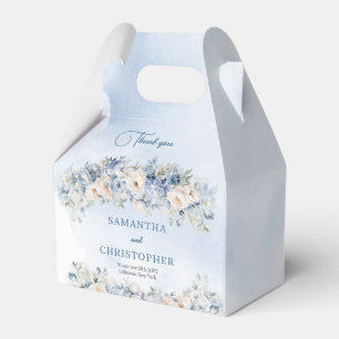 Elegant blue & white roses eucalyptus gold wedding favor box