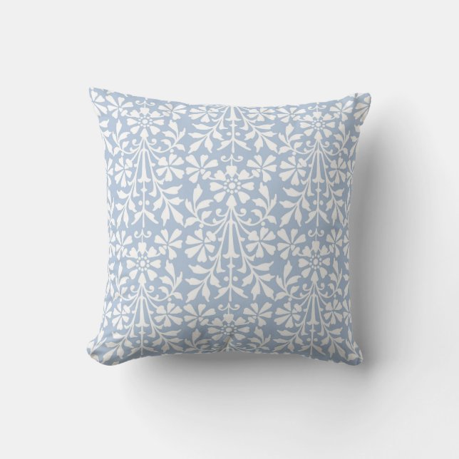 Elegant Blue White Scandinavian Folk Art Floral Th Throw Pillow (Front)