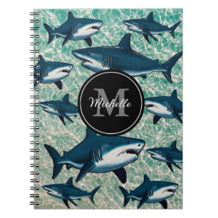 Elegant blue white shark Personalized Monogram     Notebook