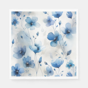 Elegant blue white silver watercolor florals  napkin