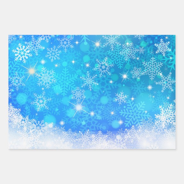 Elegant Blue White Snow Flake Wrapping Paper Sheet (Front)