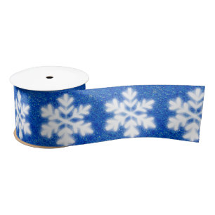 Elegant blue white snowflake pattern satin ribbon