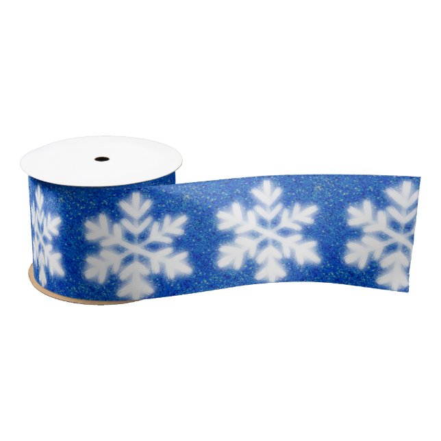 Elegant blue white snowflake pattern satin ribbon (Spool)
