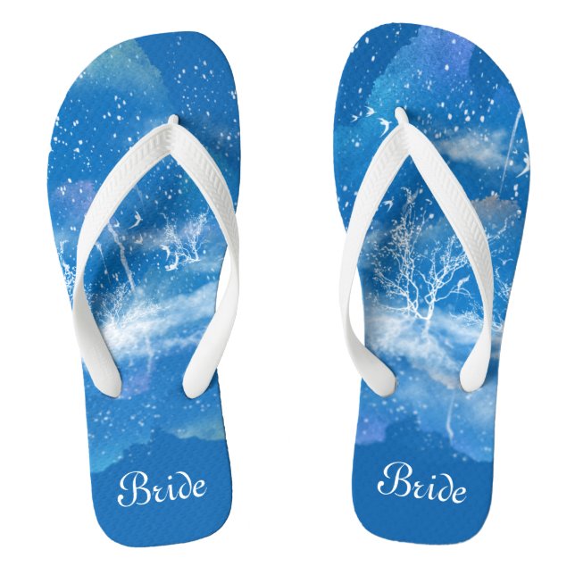 Elegant Blue White Something Blue Wedding Bride Flip Flops (Footbed)