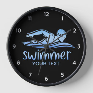 Elegant Blue White Swimmer Swimming Pool Water Clock