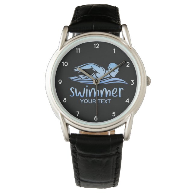 Elegant Blue White Swimmer Swimming Pool Water    Watch (Front)