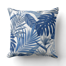 Elegant Blue White Tropical Throw Pillow