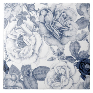 Elegant blue white vintage floral pattern tile