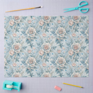 Elegant Blue & White Vintage Inspired Florals  Tissue Paper