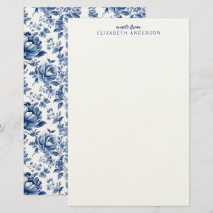 Elegant Blue White Vintage Rose Floral Stationery