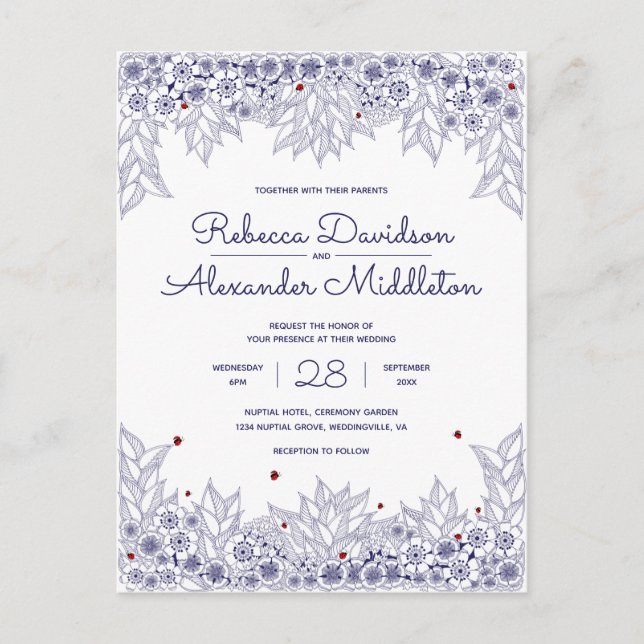 Elegant Blue White Wedding Invitation Postcard (Front)