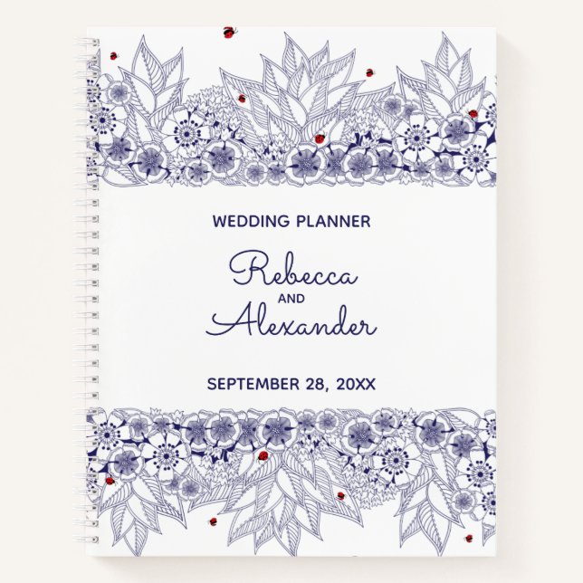 Elegant Blue White Wedding Planner Notebook (Front)